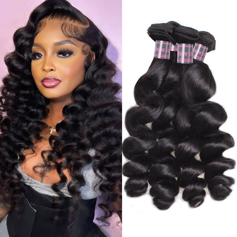 4 Bundles Brazilian Loose Wave Bundles Remy Human Hair Weave Bundles