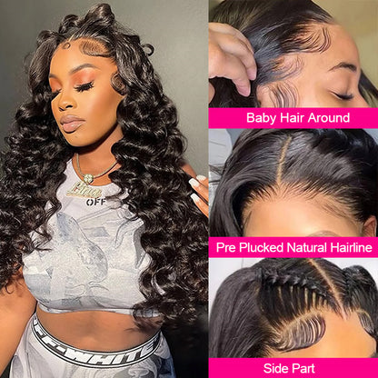 Loose Deep Wave 13x4 HD Lace Front Wigs Pre Plucked Glueless Human Hair Wigs