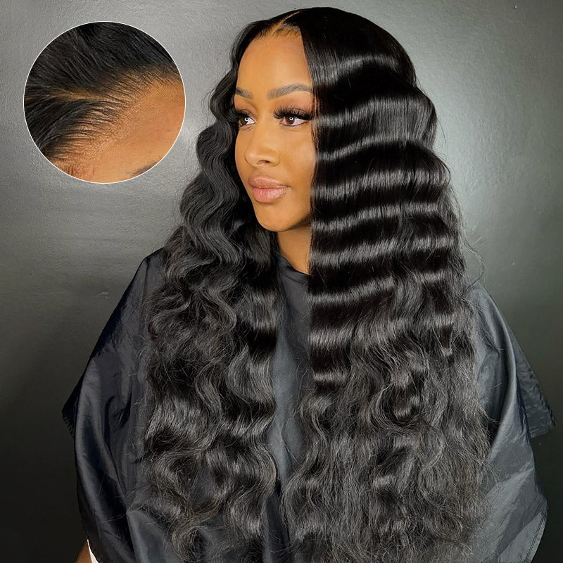 Hairsmarket Loose Deep Wave Put On and Go Glueless Lace Wigs 7x6 Bye Bye Knots Pre Cut Human Hair Wig