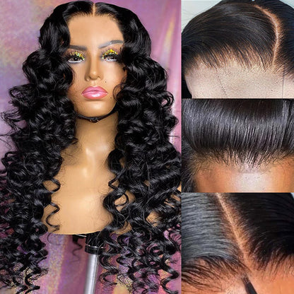 Loose Deep Wave 13x4 Lace Front Wig Pre Plucked Glueless Human Hair Wigs