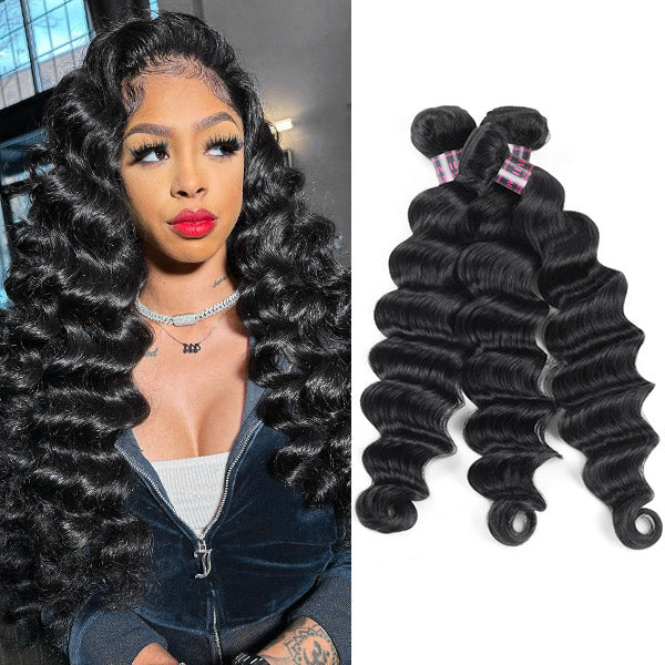 Peruvian Human Hair Weave Loose Deep Wave 3 Bundles Unprocessed Hair Bundles