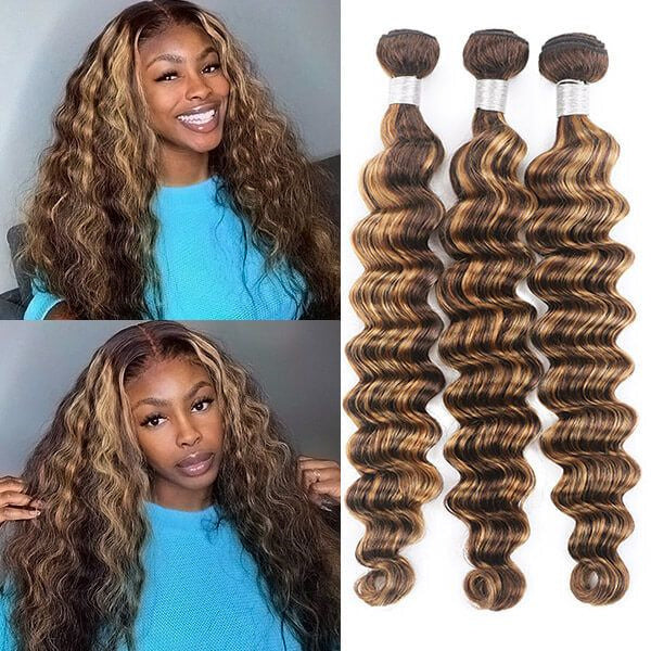 Overnight Shipping P4/27 Loose Deep Wave 3 Bundles Brazilian Human Hair Extensions