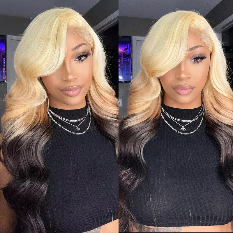 613 Blonde And Brown Ombre Lace Front Wigs Body Wave Human Hair Wigs Straight Hair Colored Wig