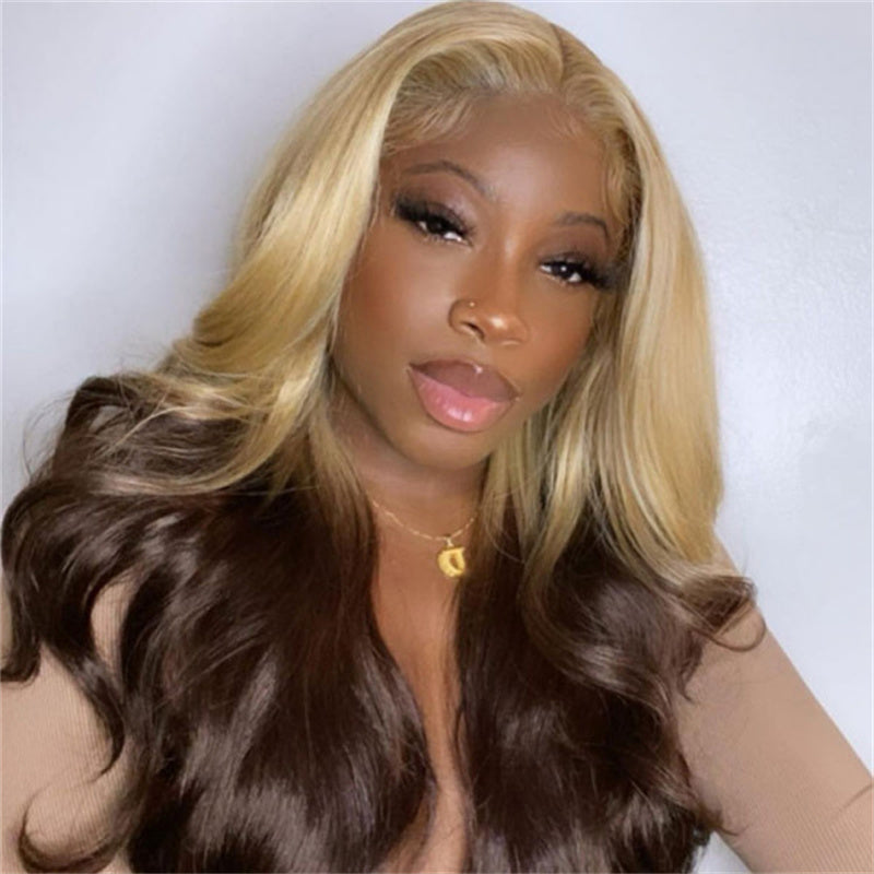 613 Blonde And Brown Ombre Lace Front Wigs Body Wave Human Hair Wigs Straight Hair Colored Wig