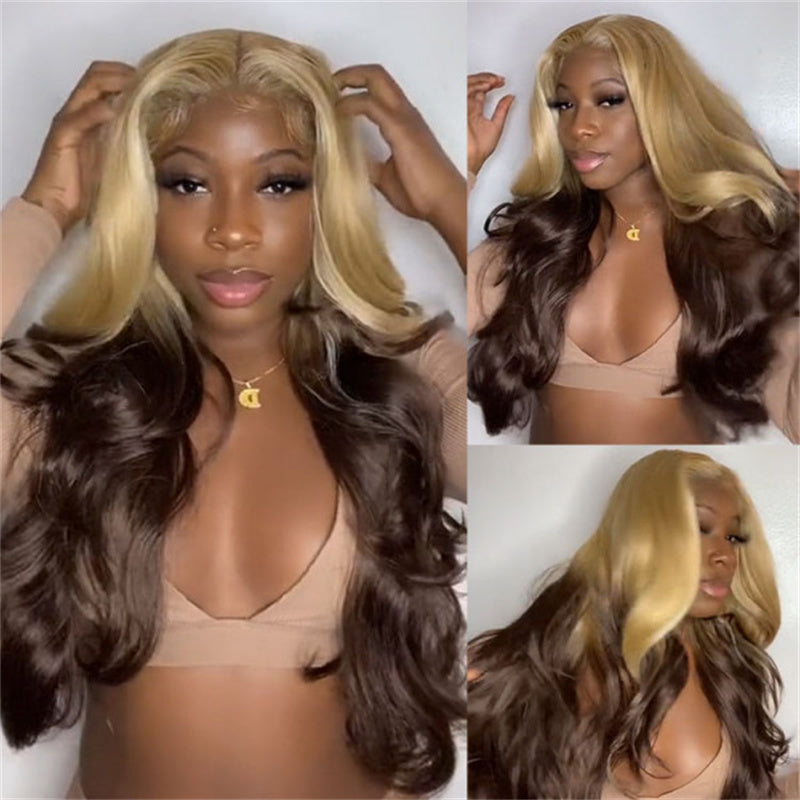 613 Blonde And Brown Ombre Lace Front Wigs Body Wave Human Hair Wigs Straight Hair Colored Wig