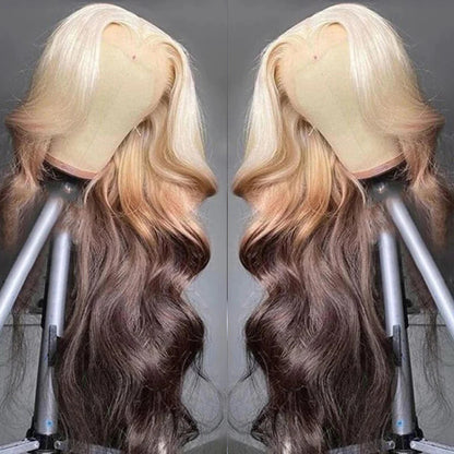 613 Blonde And Brown Ombre Lace Front Wigs Body Wave Human Hair Wigs Straight Hair Colored Wig