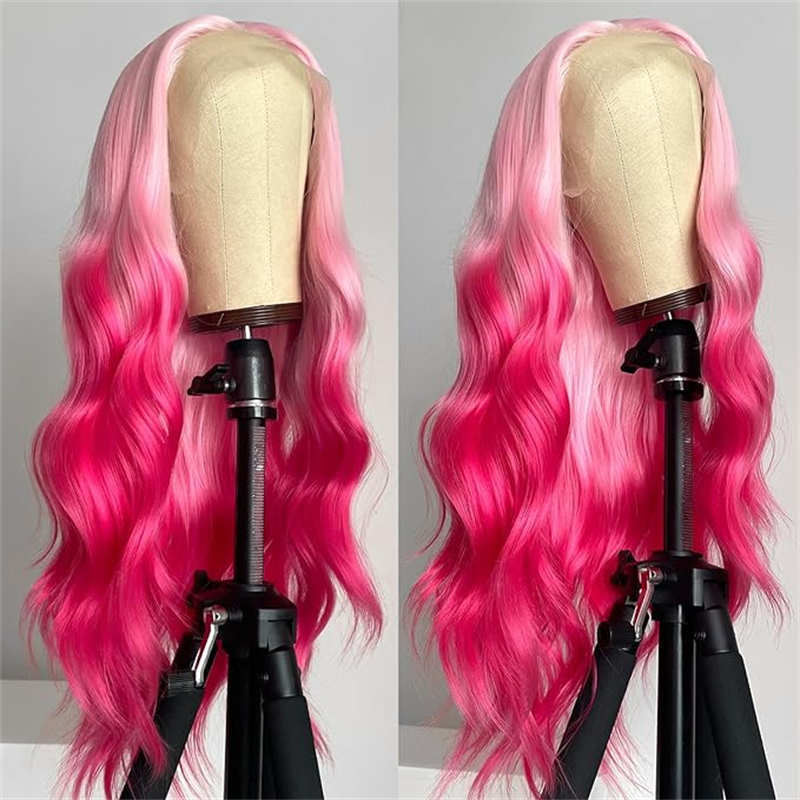 Barbie Pink Body Wave Lace Front Wig Ombre Rose Pink Pre Plucked Glueless Wigs