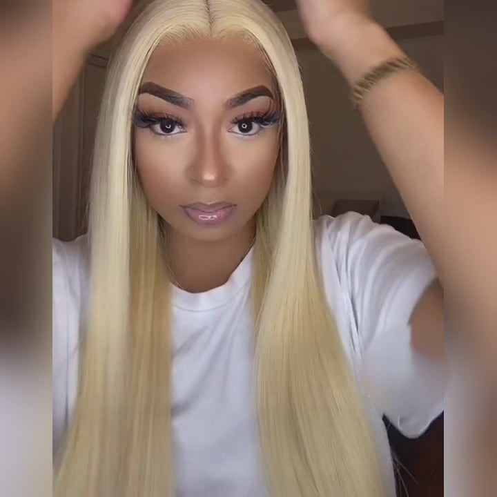 Hairsmarket 613 Blonde Lace Front Wig Straight Human Hair Wig 13x4 Lace Frontal Wig 36 Inch Barbie Blonde Wig