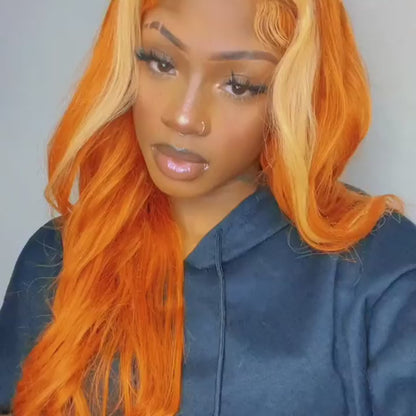 Ginger Wig with Blonde Highlights 4x4 Lace Closure Wig Body Wave Human Hair Wigs