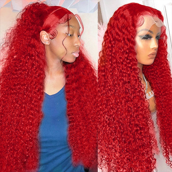 Red Human Hair Wigs Curly Wave 13x4 Lace Front Wigs HD Lace Colored Wigs