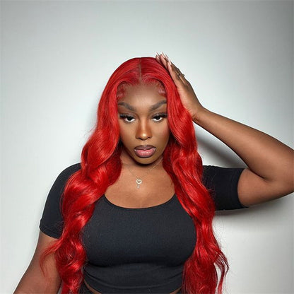 Red Lace Front Wig 13x4 Body Wave Glueless Human Hair Wigs Wear And Go Colored Lace Wigs 30 Inch