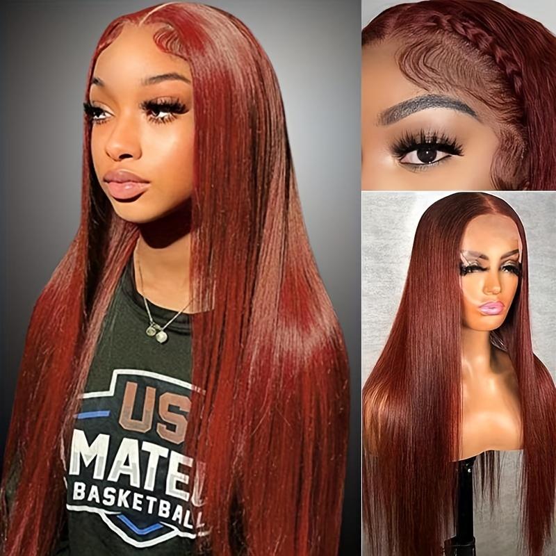 Hairsmarket Reddish Brown Glueless Wigs Straight Hair 13x6 Lace Front Wigs HD Transparent Colored Wigs