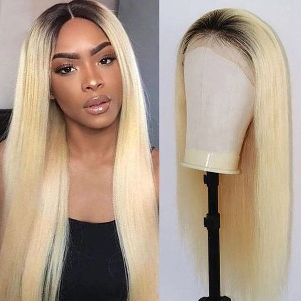 1B/613 Ombre Blonde Lace Front Wigs Straight Human Hair Lace Part Wigs