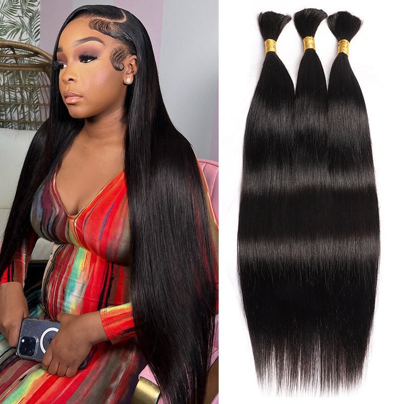 Straight Hair 3 Bundles Bulk Human Hair Extensions For Braiding