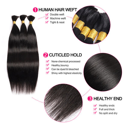 Straight Hair 3 Bundles Bulk Human Hair Extensions For Braiding