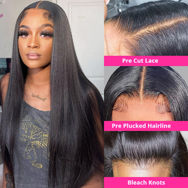 Straight Glueless Wigs 13x4 Lace Front Wig Pre Plucked 180% Transparent Lace Wigs