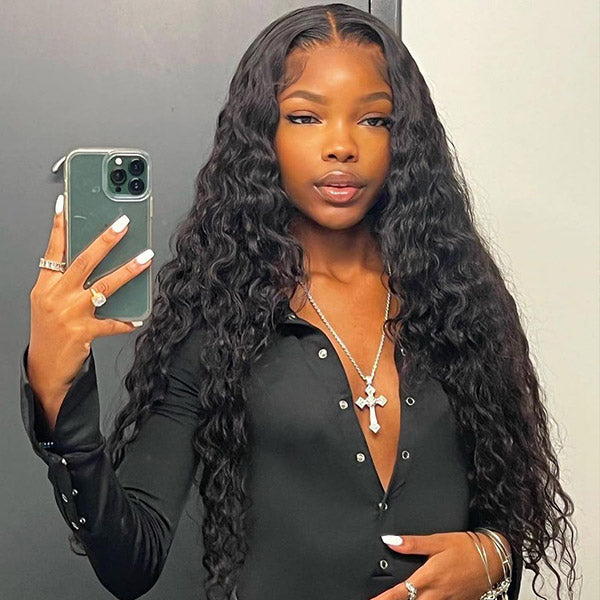 Water Wave Human Hair 3 Bundles with 13x4 HD Lace Front Closure