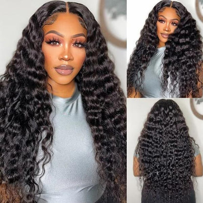 Glueless Wigs Pre Cut Human Hair Wig Water Wave 4x4 HD Lace Closure Wig 200% Density