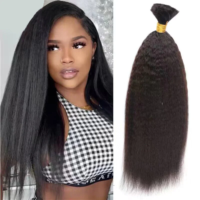 Hairsmarket Kinky Straight Braiding Hair 3/4 Bundles Bulk Human Hair Extensions For Braiding