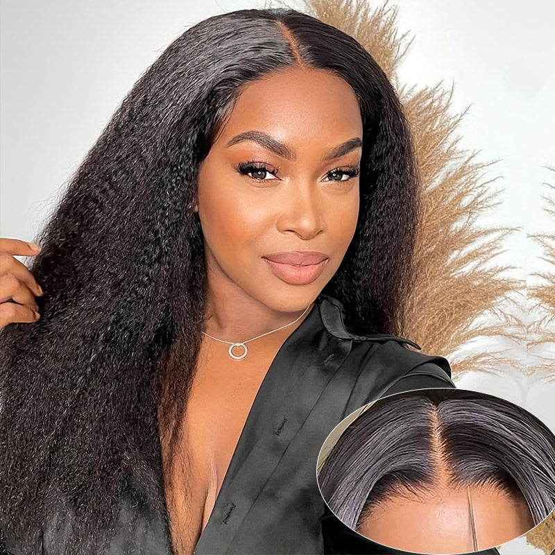 Kinky Straight Glueless Wigs 7x6 Lace Closure Wigs Bleacked Knots Wear Go Wigs Beginner Friendly