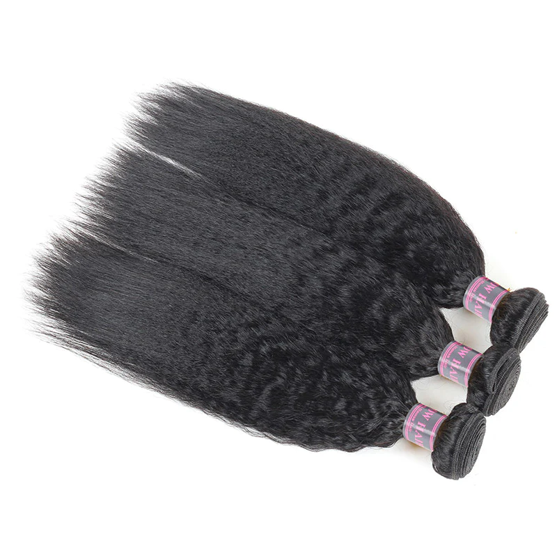 Kinky Straight Hair Bundles Indian Yaki Hair Weaves Kinky Straight Human Hair Weave 3 Bundles