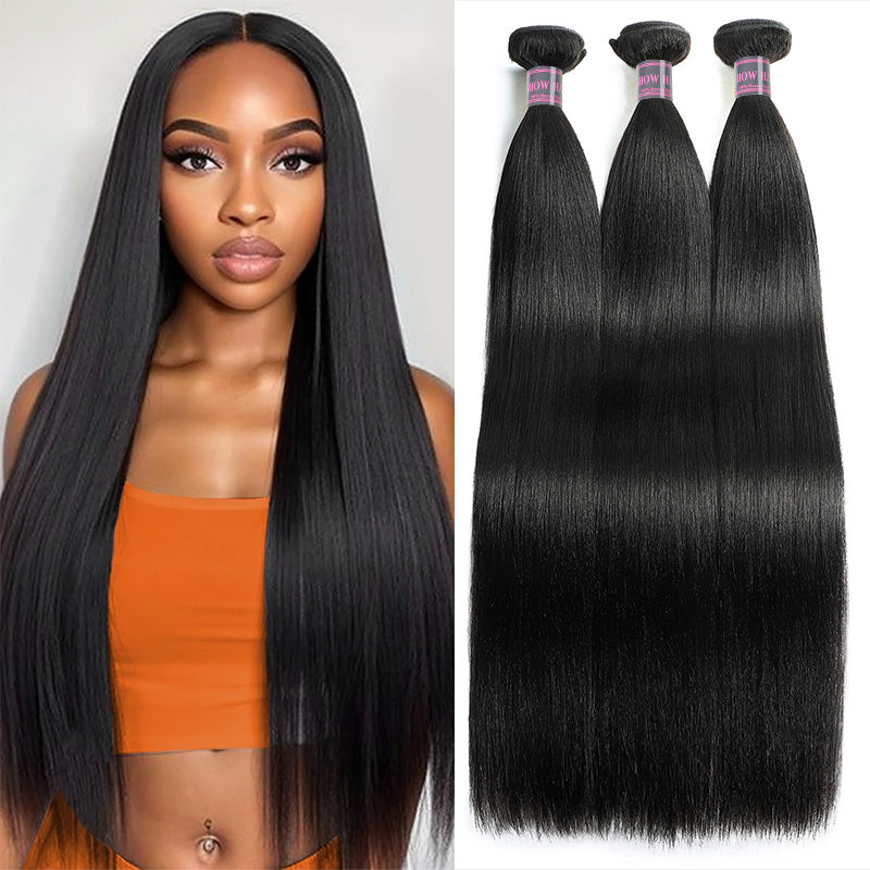 Hairsmarket Light Yaki Human Hair Bundle Brazilian Hair Weave 3 bundles