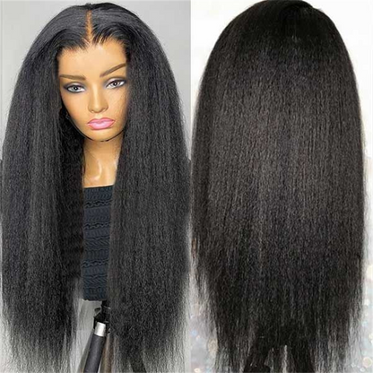 Double Drawn Kinky Straight Human Hair Wigs HD 13x4 Lace Front Wigs