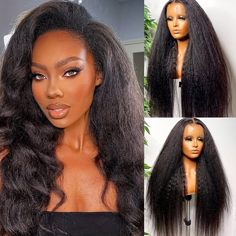 Kinky Straight Glueless Wigs 7x6 Lace Closure Wigs Bleacked Knots Wear Go Wigs Beginner Friendly