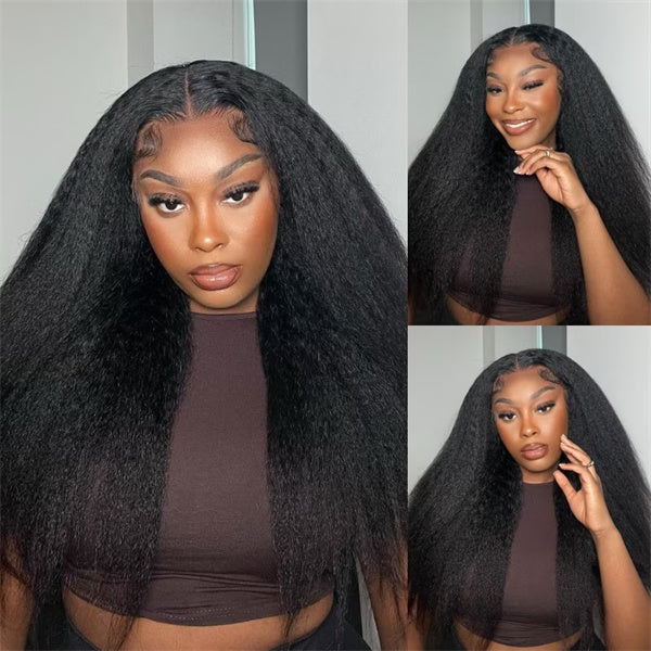 Hairsmarket Kinky Straight 13x4 HD Lace Front Wig Pre Plucked Glueless Human Hair Wigs