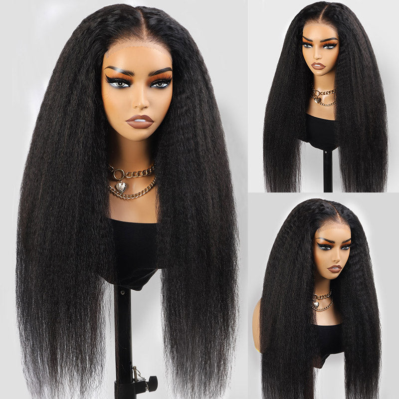 Kinky Straight Glueless Wigs 7x6 Lace Closure Wigs Bleacked Knots Wear Go Wigs Beginner Friendly