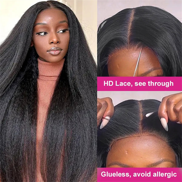 Kinky Straight Glueless Wigs 13x4 Lace Front Wigs Yaki Human Hair Wear And Go Wig