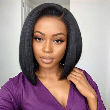 Hairsmarket Yaki Straight Bob Wigs 13x4 Lace Front Bob Wigs Human Hair 4x4 Lace Wigs