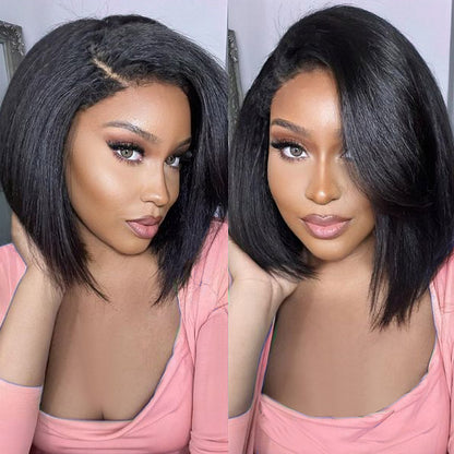 Hairsmarket Yaki Straight Bob Wigs 13x4 Lace Front Bob Wigs Human Hair 4x4 Lace Wigs