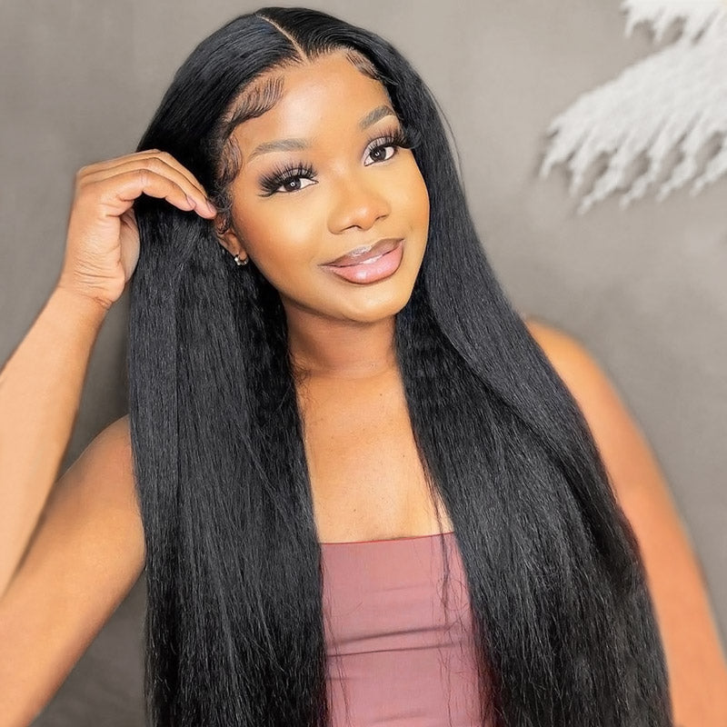 Hairsmarket Yaki Straight 13x4 HD Lace Front Wig Pre Plucked 13x6 Glueless Human Hair Wigs