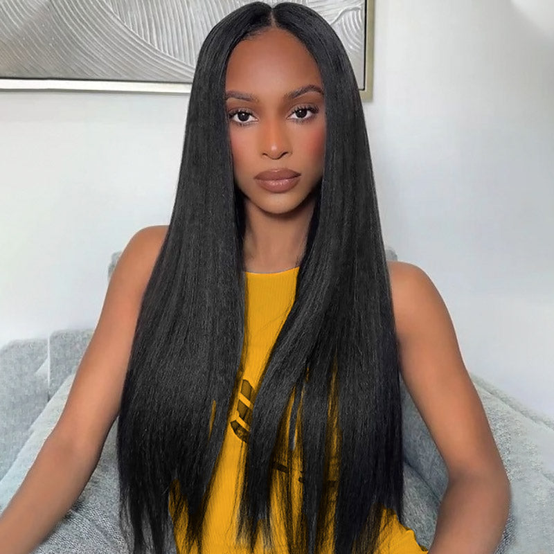 Hairsmarket Yaki Straight 13x4 HD Lace Front Wig Pre Plucked 13x6 Glueless Human Hair Wigs