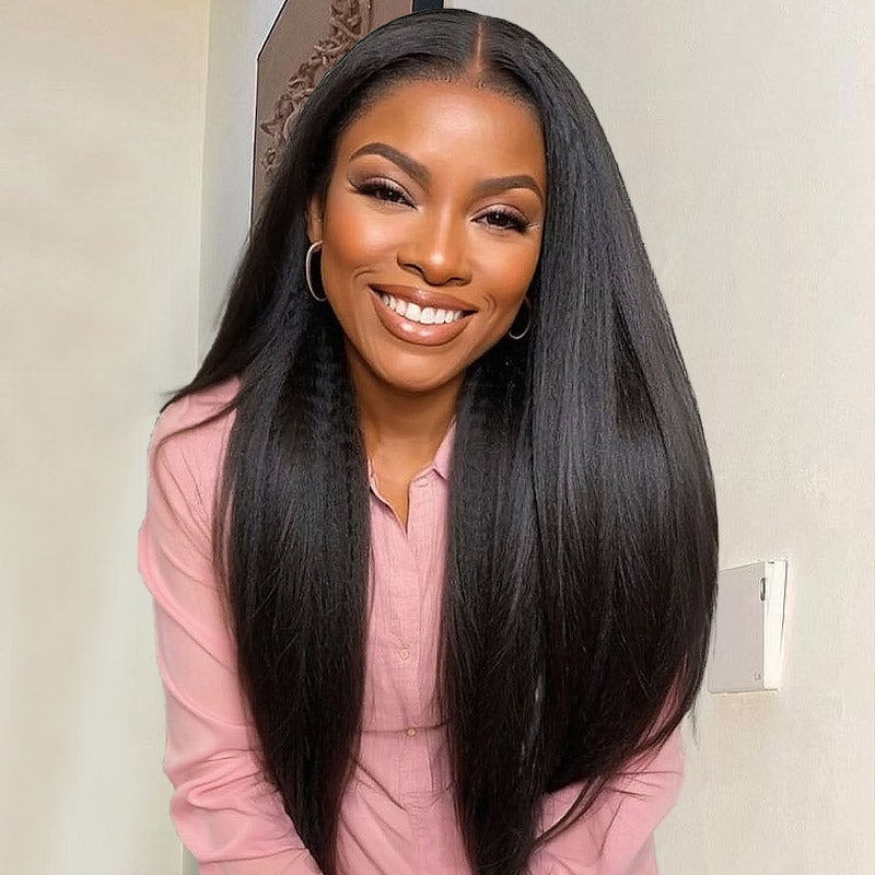 Hairsmarket Yaki Straight 13x4 HD Lace Front Wig Pre Plucked 13x6 Glueless Human Hair Wigs