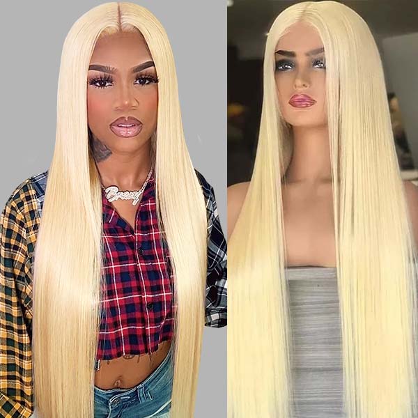 613 Blonde Straight Hair 4x4 Lace Closure Wigs HD Transparent Lace Front Human Hair Wig