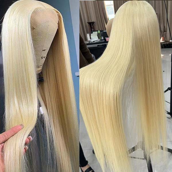 613 Blonde Straight Hair 4x4 Lace Closure Wigs HD Transparent Lace Front Human Hair Wig