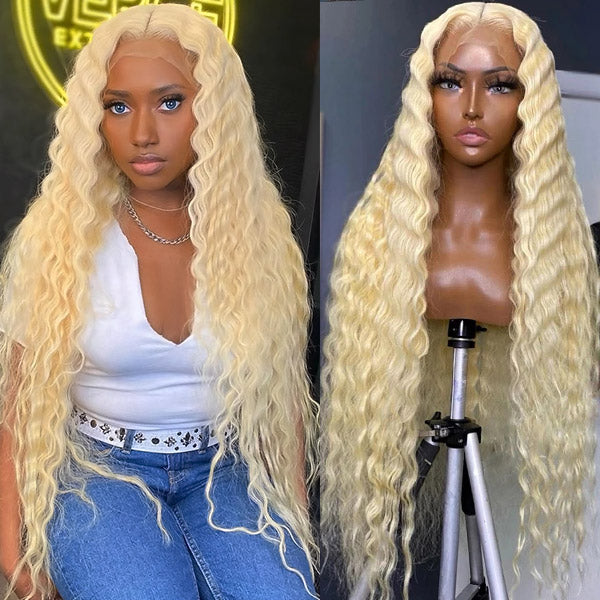 613 Honey Blonde Lace Front Human Hair Wigs 13*4 Loose Deep Wave Lace Front Wig 150% Density