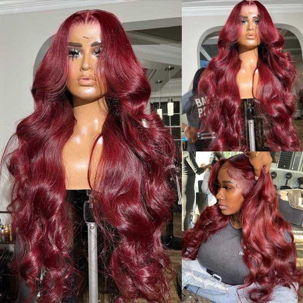 99J Burgundy Colored Wigs Body Wave Hair 13x6 HD Lace Front Wigs 30 Inch