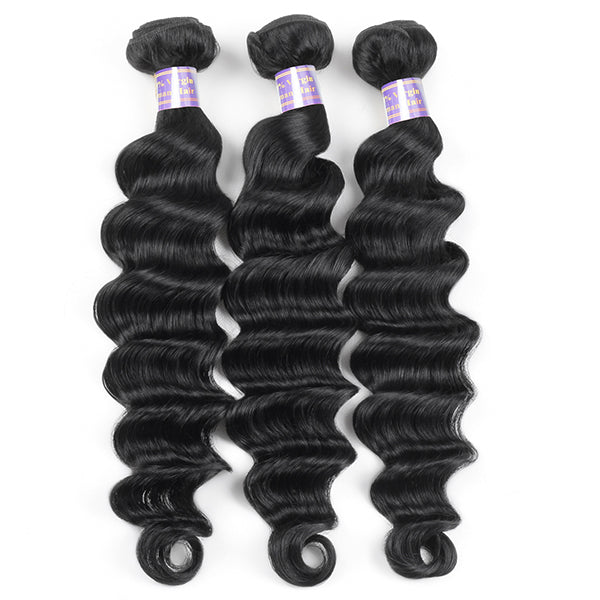 8A Peruvian Virgin Hair Loose Deep Wave Human Hair 3 Bundles With 4*4 Lace Closure