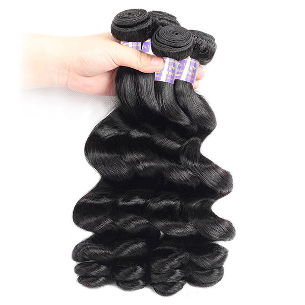 Allove 9A Brazilian Loose Wave Virgin Hair 4 Bundles Unprocessed Human Hair Weaving