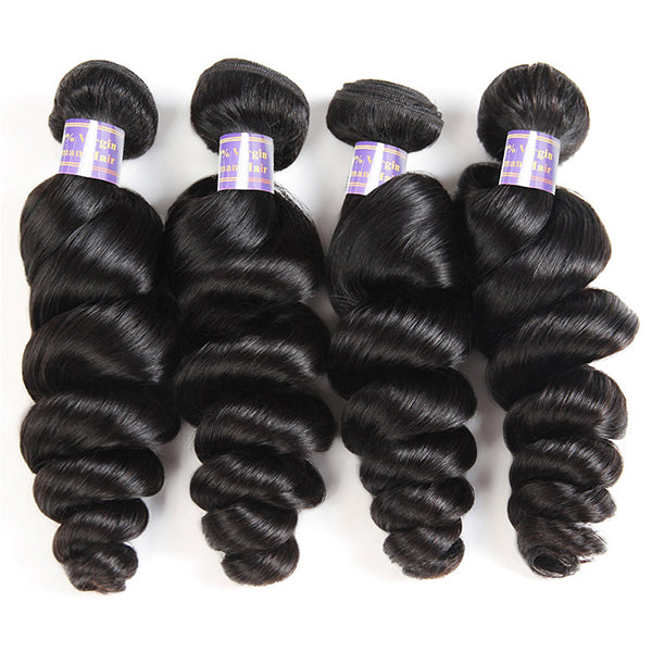 Allove 9A Brazilian Loose Wave Virgin Hair 4 Bundles Unprocessed Human Hair Weaving