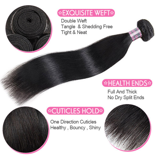 Ishow Brazilian Hair 3 Bundles Straight Virgin Human Hair Extensions