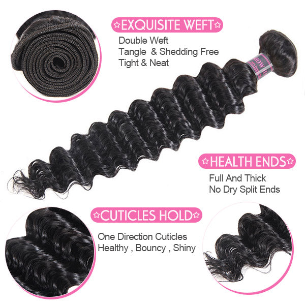 Hairsmarket 8A Ishow Deep Wave Hair Extension Buy 3 Bundles Get 1 FREE Closure 4*4 Lace Cosure