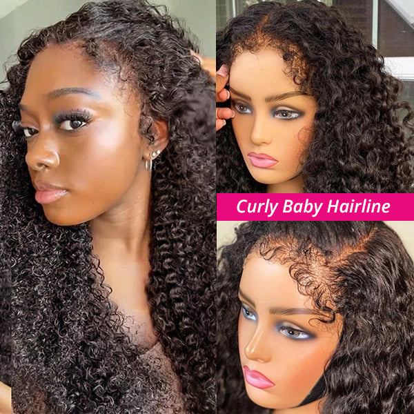 4C Edges Hairline Wig Deep Curly Wave 4x4/13x4 HD Lace Front Wigs Human Hair