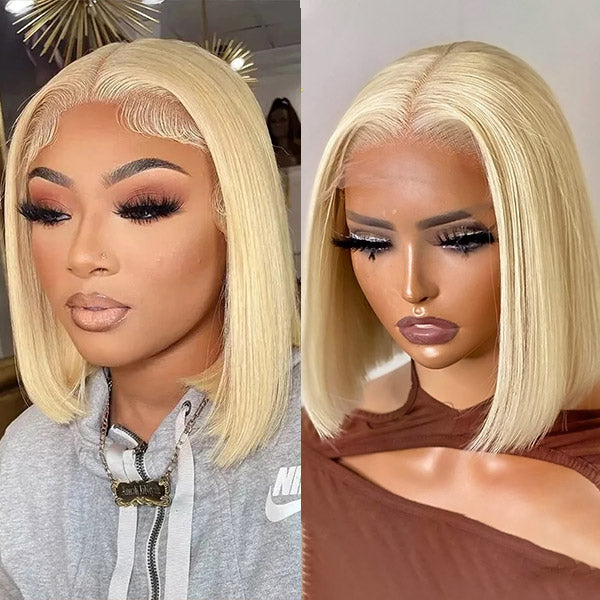 613 Blonde 4x4 Lace Closure Wig Transparent Short Bob Straight Hair Wigs