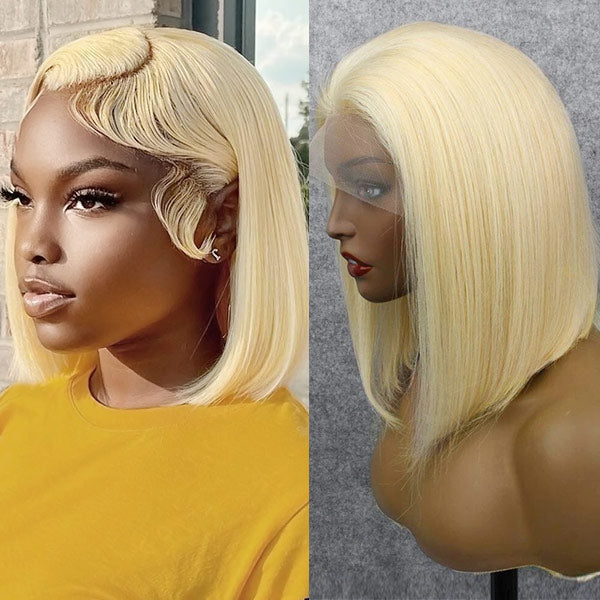 613 Blonde Bob Lace Front Wig 13x4 Straight Short Bob Human Hair Wigs