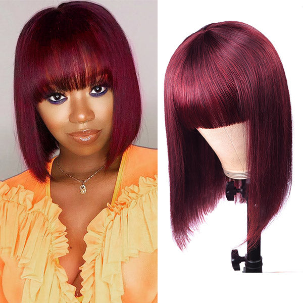 Short Bob Human Hair Wigs With Bang Machine Made Wigs For Black Women