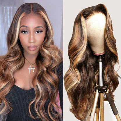 Blonde Balayage HD Lace Frontal Wig Highlight Body Wave Human Hair Wigs 13x4 Lace Front Wig